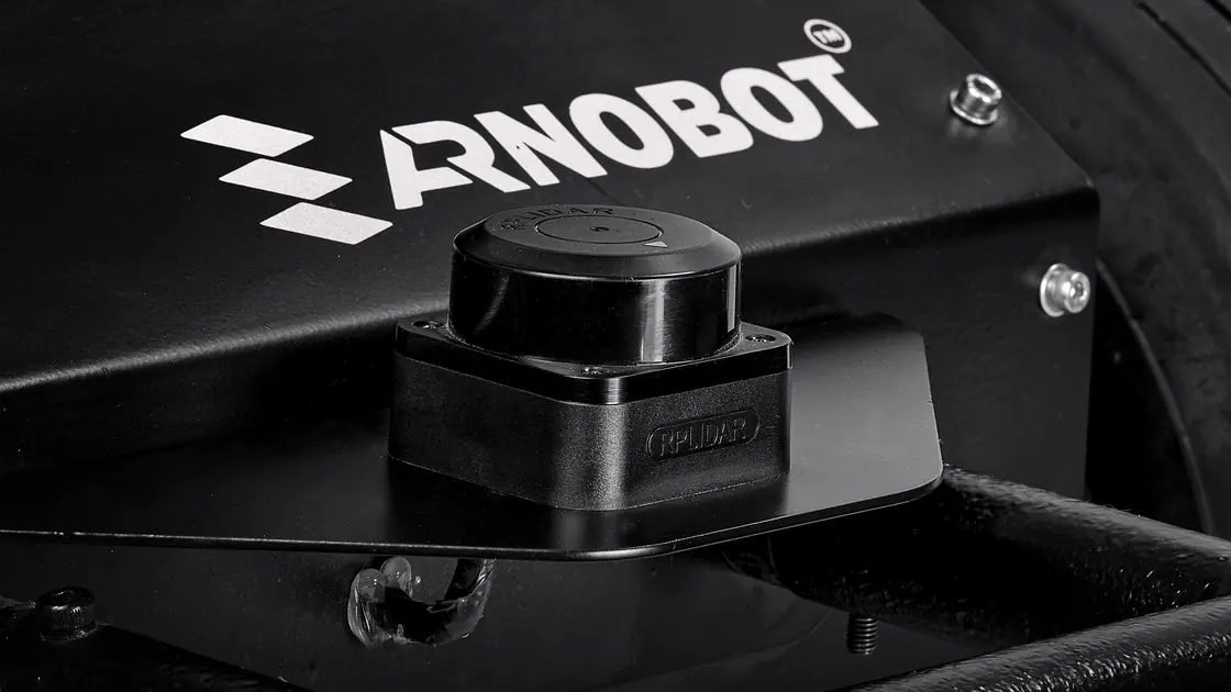 The scanning laser bolted to the Saibya deck — the sensor the robot builds its own map from when there is no satellite fix.